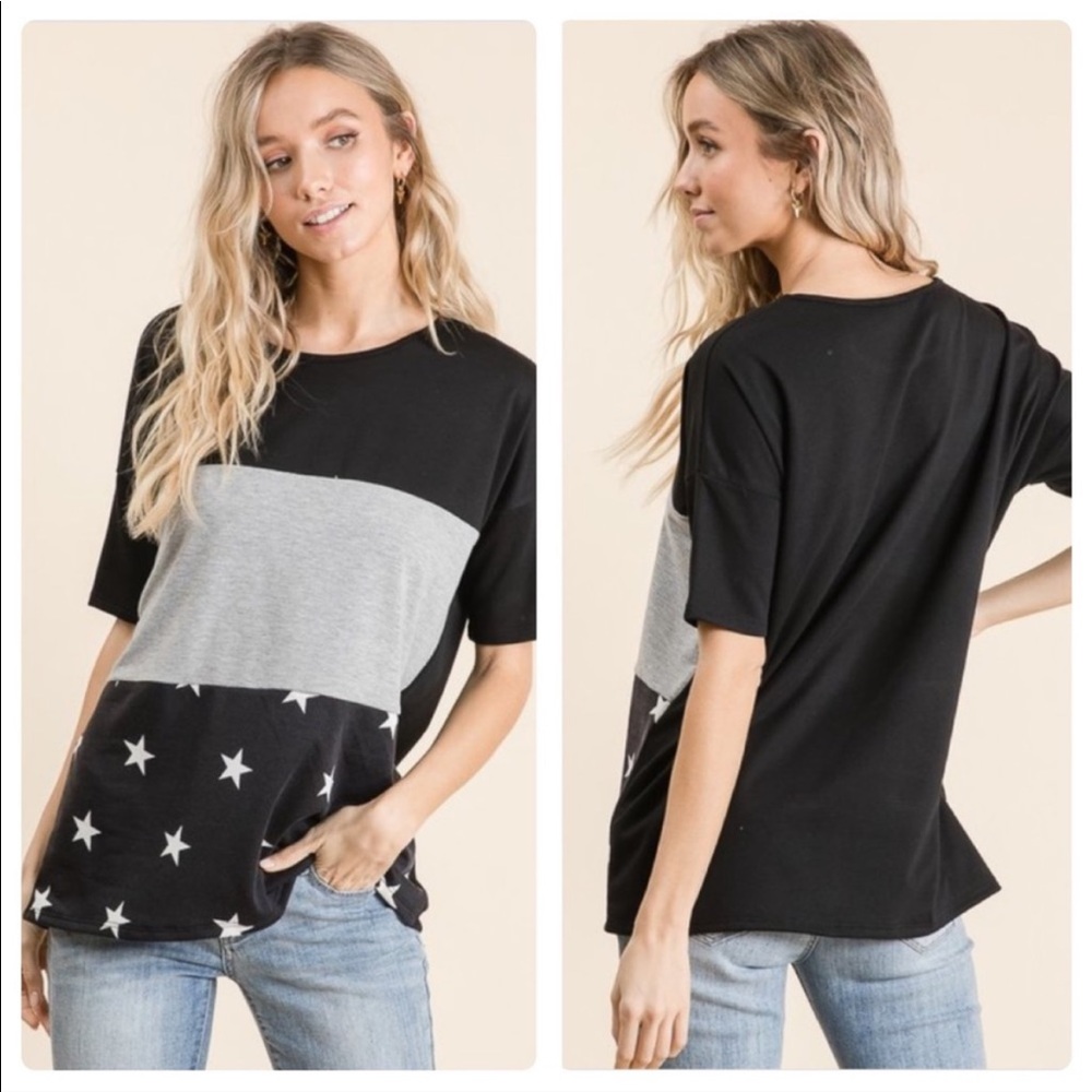 💥 Color Block Star Print Tunic Top